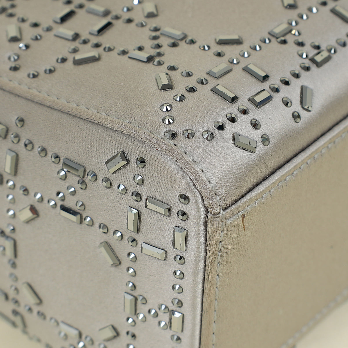 Christian Dior Gray Strass Cannage Satin Mini Lady Dior Bag