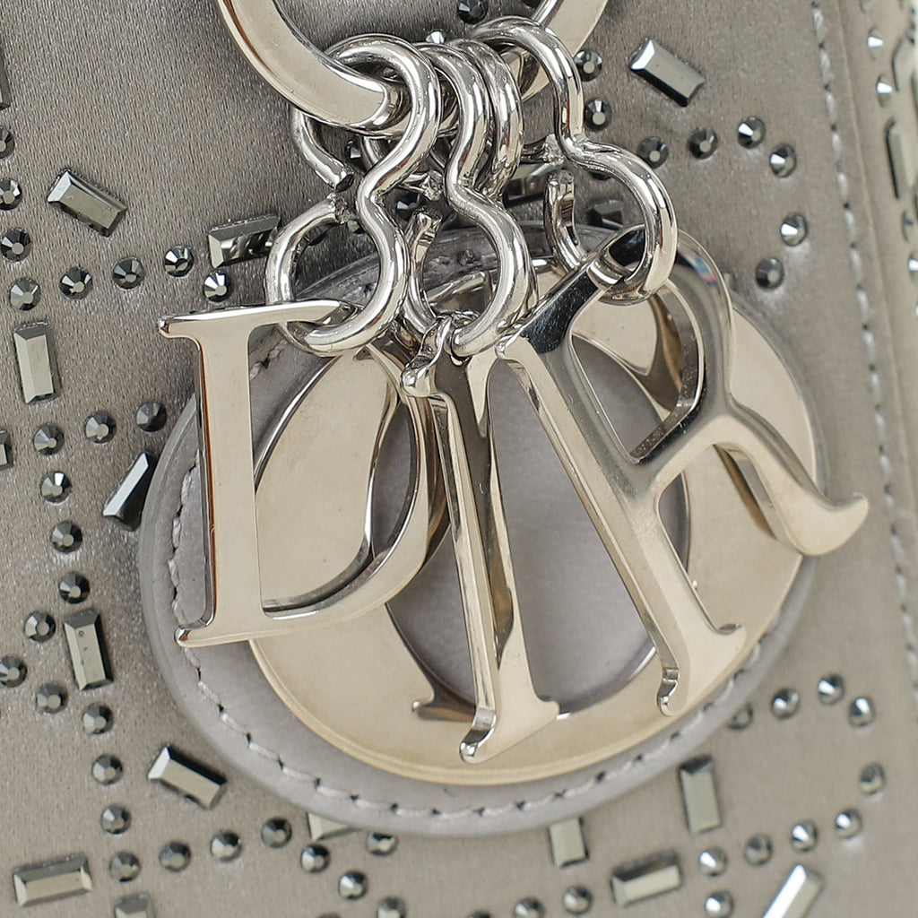 Christian Dior Gray Strass Cannage Satin Mini Lady Dior Bag