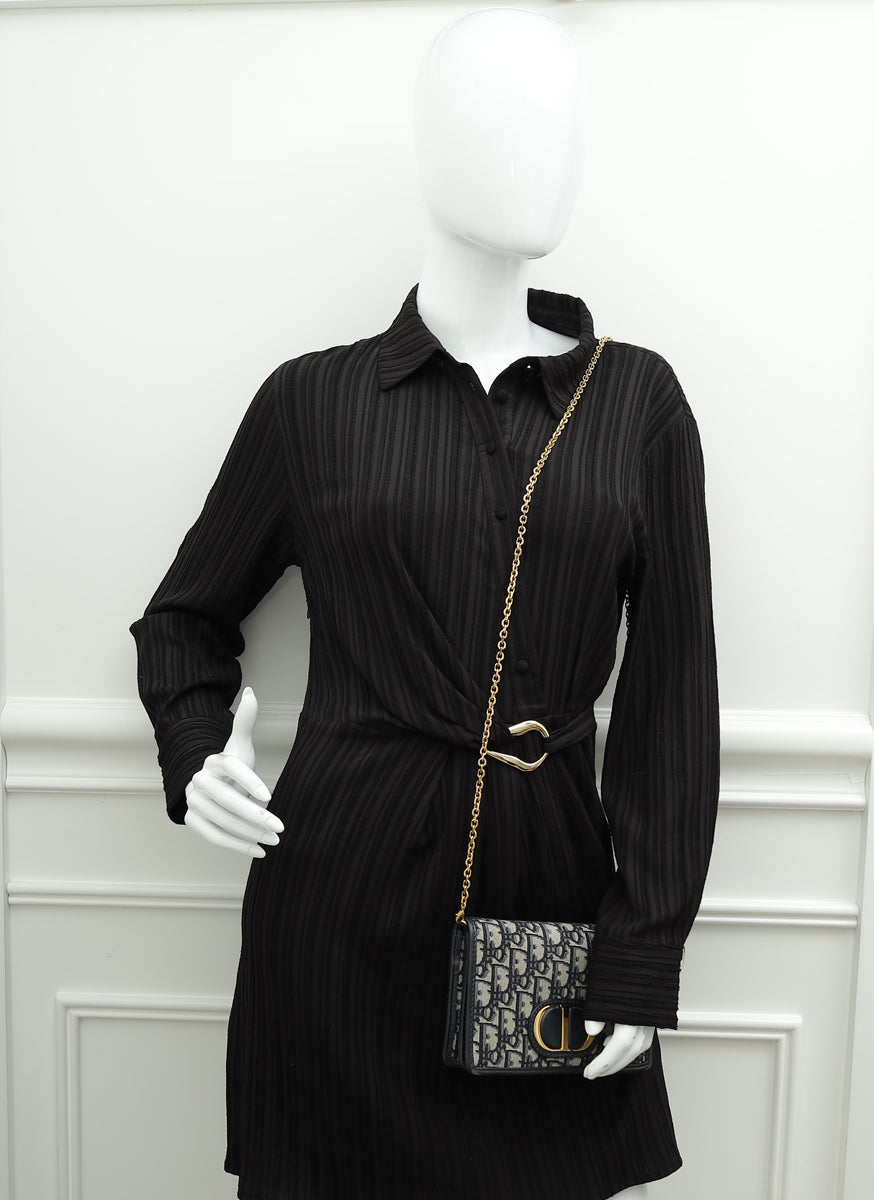 Christian Dior Navy Blue 30 Montaigne Oblique 2 Way Chain Pouch