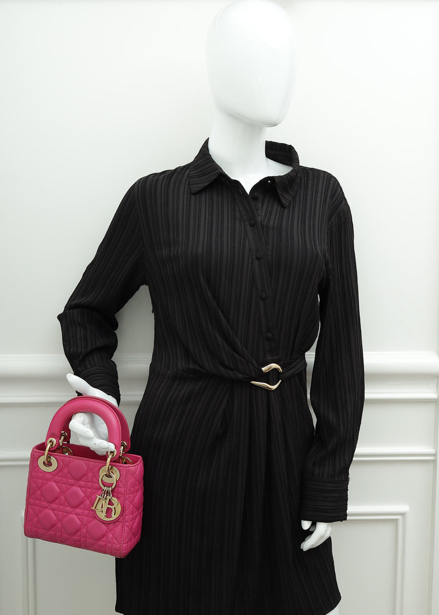 Christian Dior Fuchsia Mini Lady Dior Chain Bag