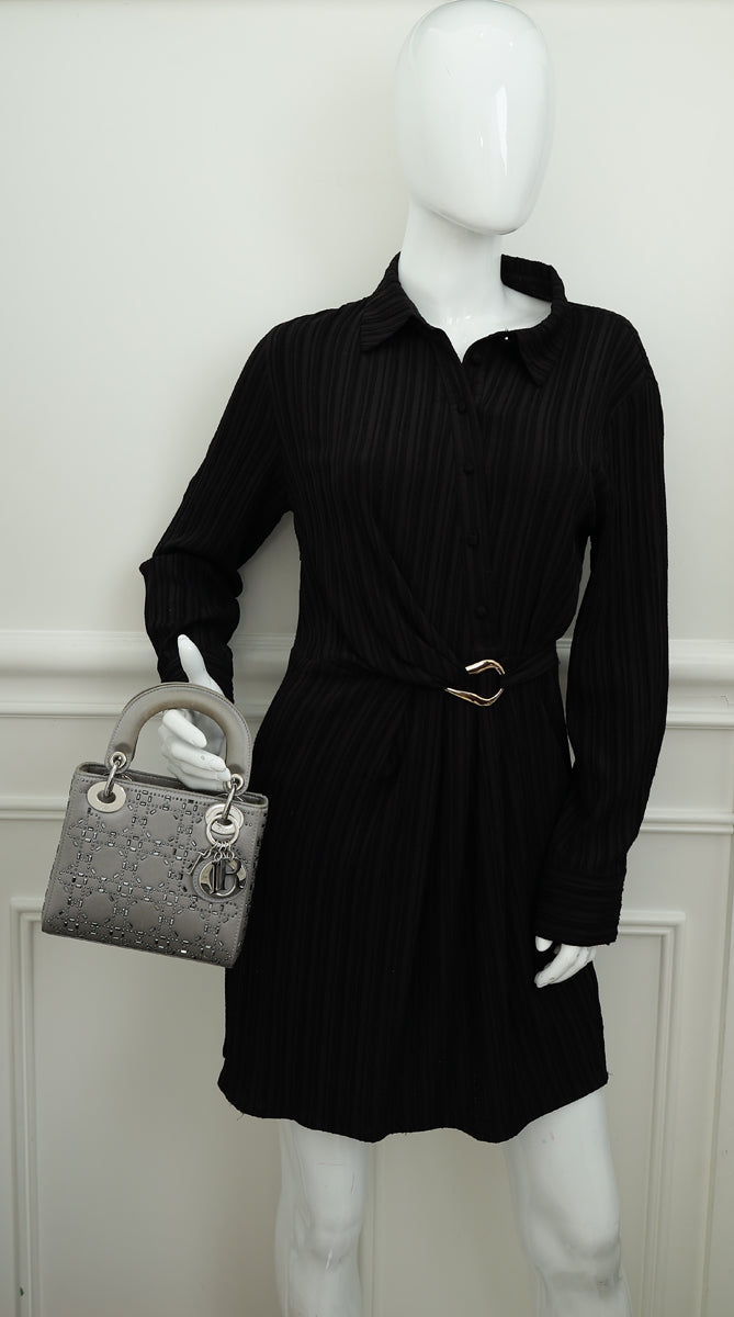 Christian Dior Grey Lady Dior Cannage Satin Strass Mini Bag