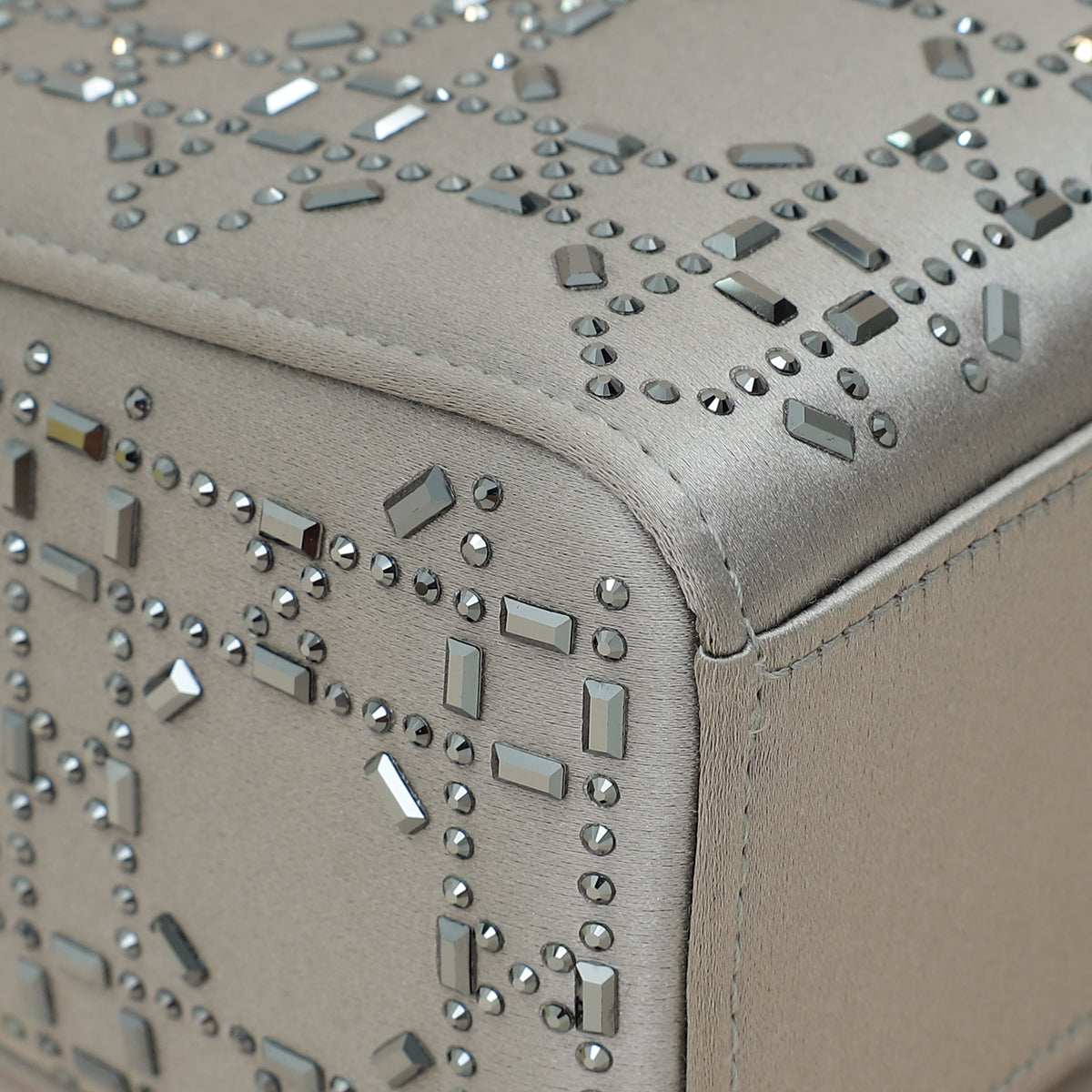Christian Dior Grey Lady Dior Cannage Satin Strass Mini Bag