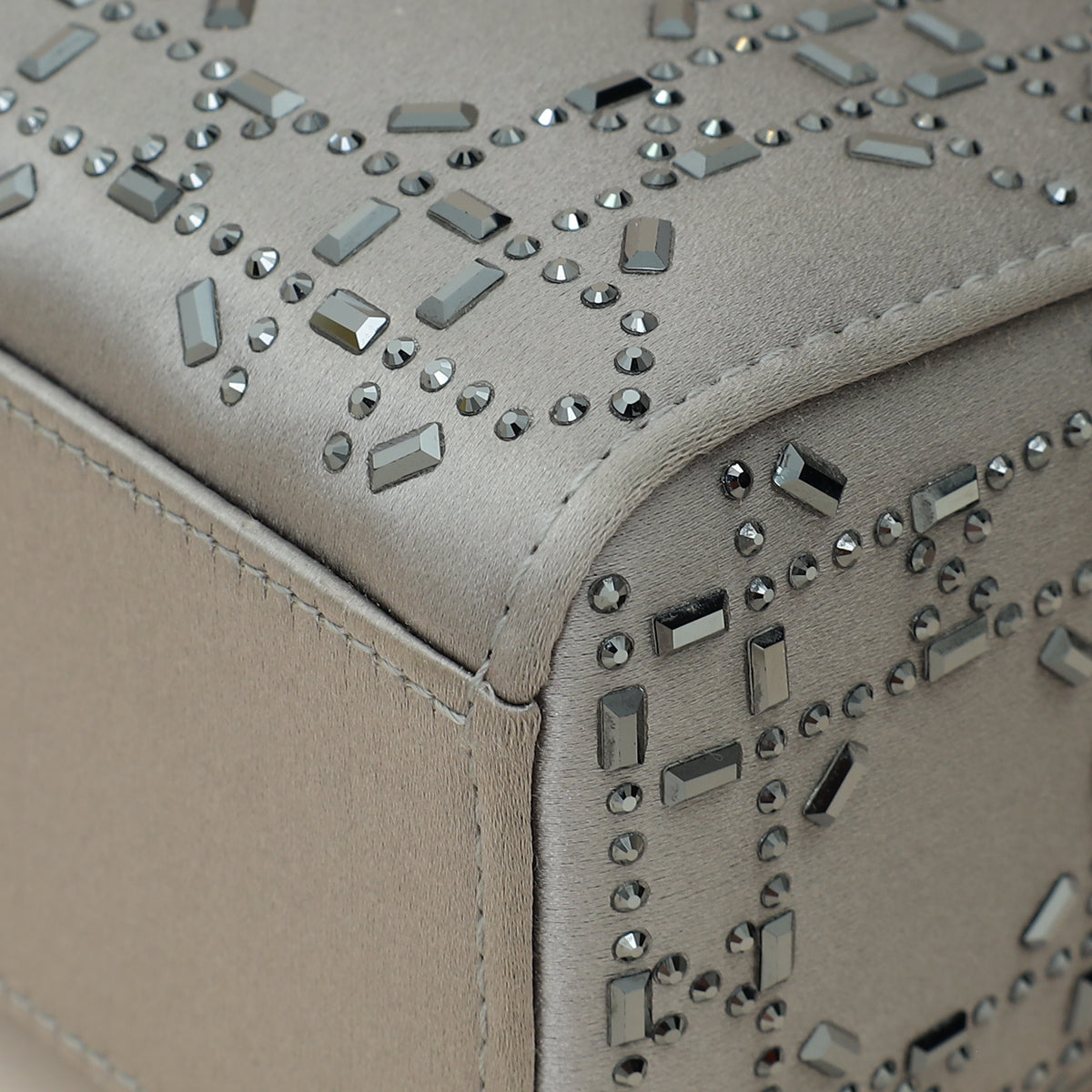 Christian Dior Grey Lady Dior Cannage Satin Strass Mini Bag
