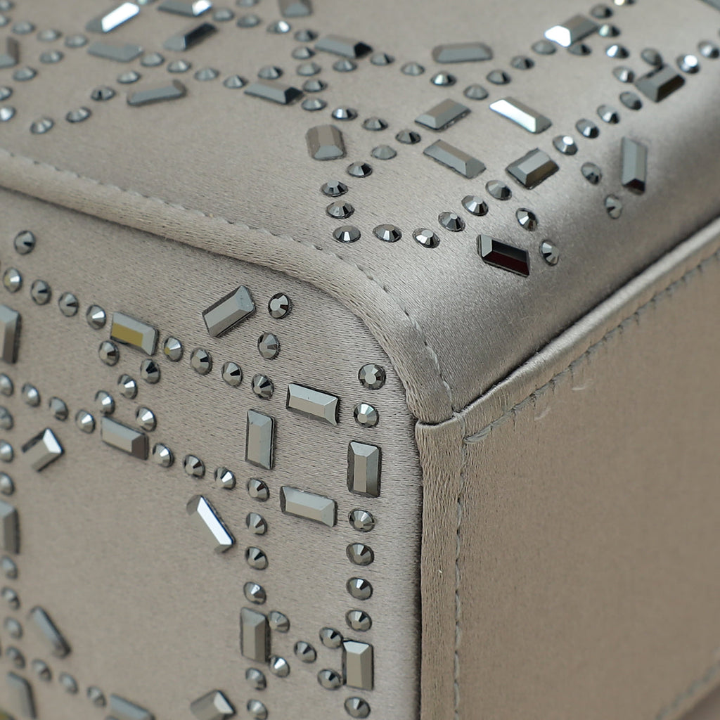 Christian Dior Grey Lady Dior Cannage Satin Strass Mini Bag