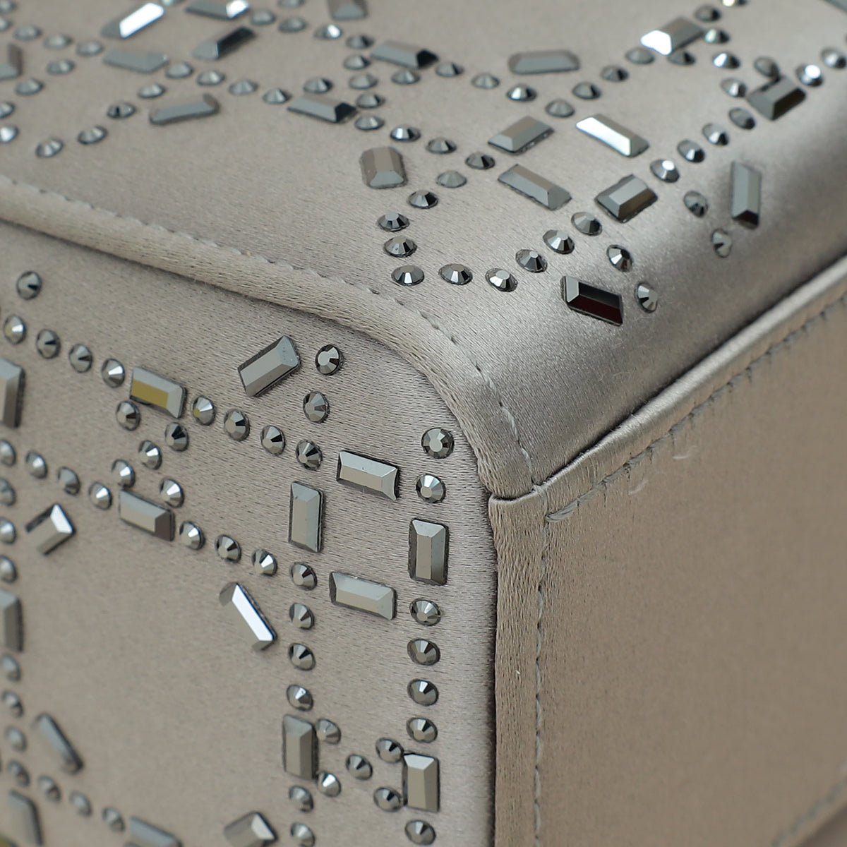 Christian Dior Grey Lady Dior Cannage Satin Strass Mini Bag