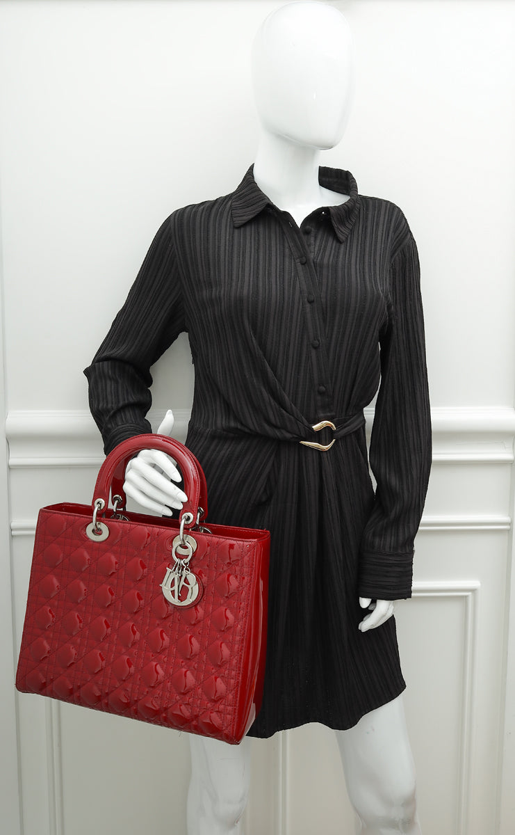 Christian Dior Cherry Red Lady Dior Large Bag
