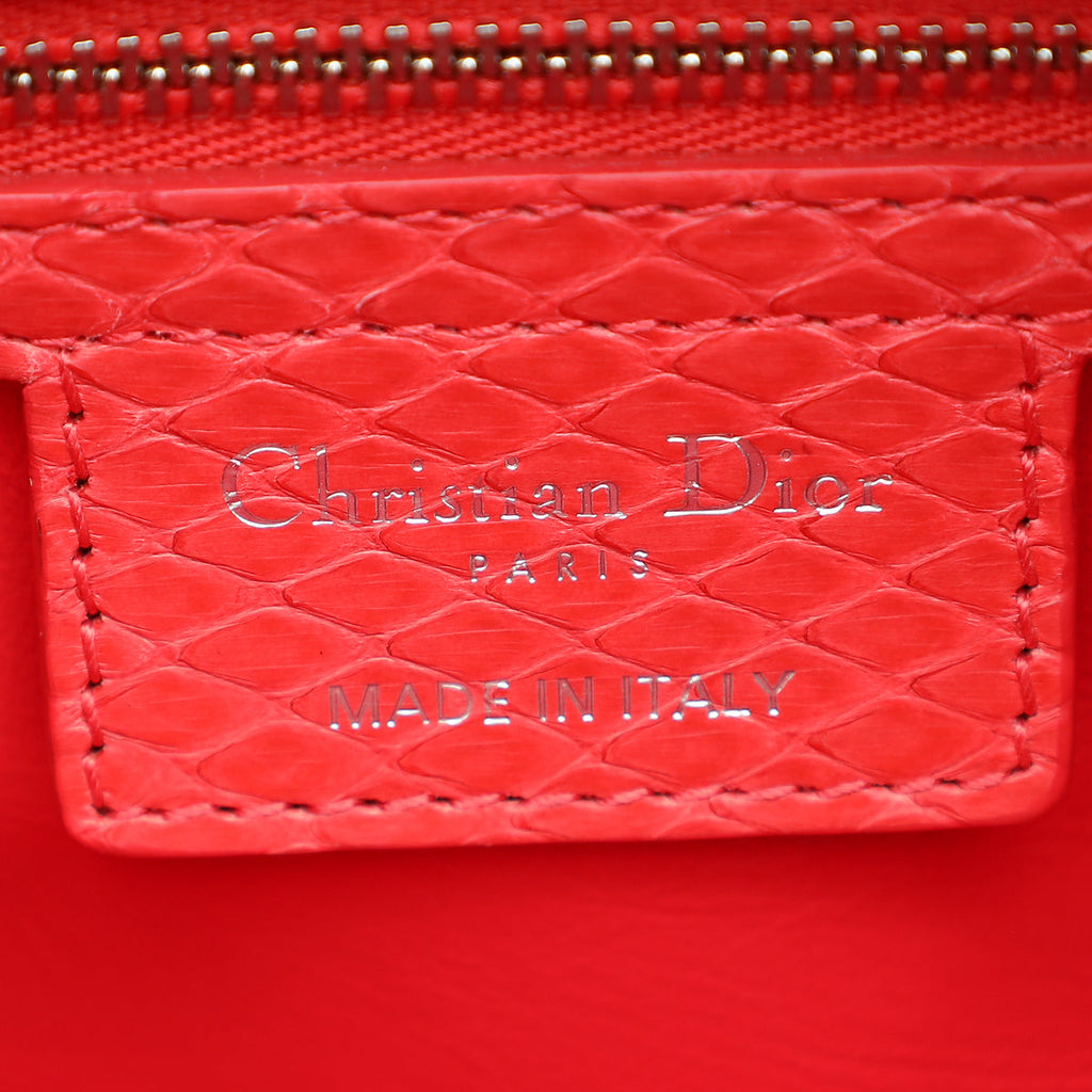 Christian Dior Red Snakeskin Lady Dior Large Bag