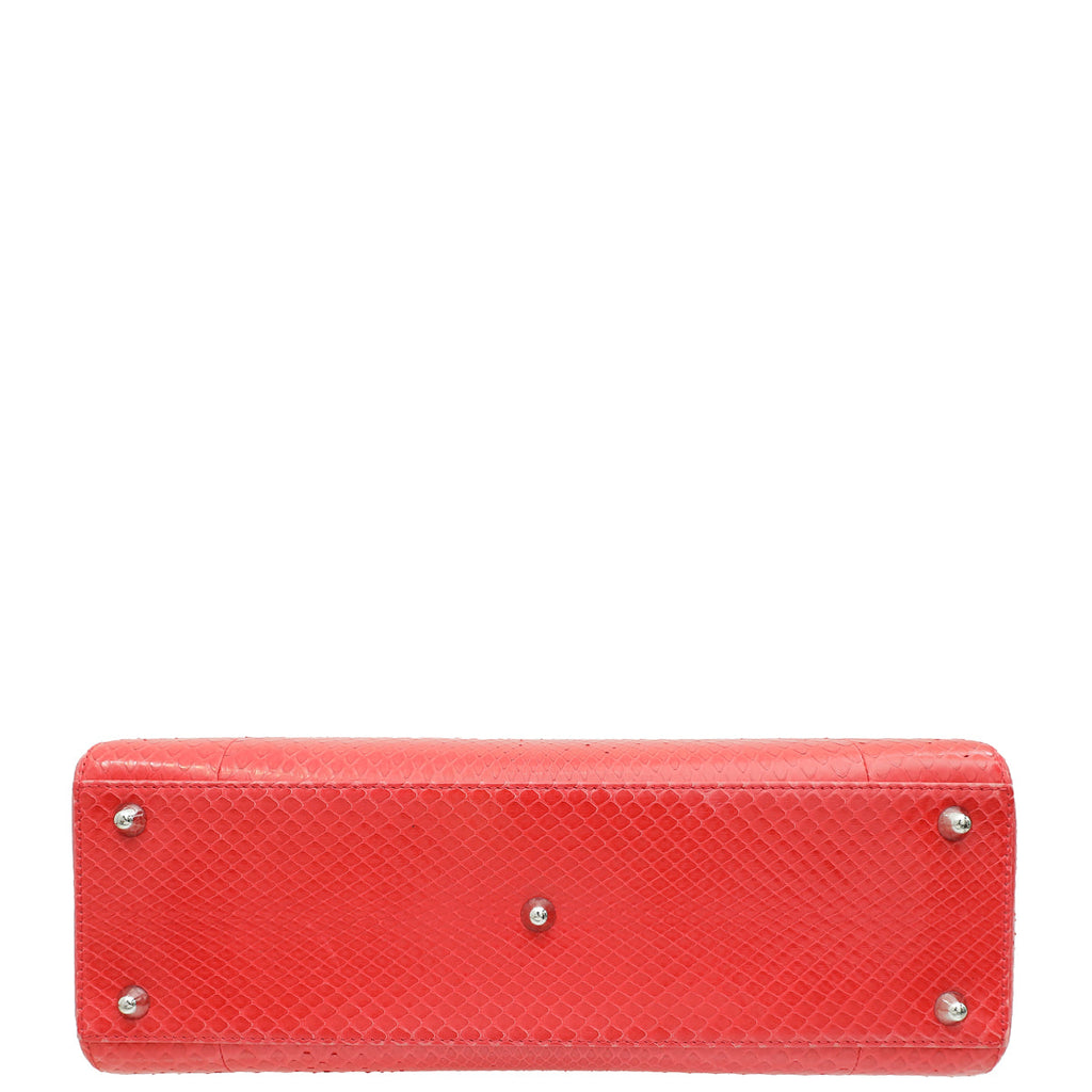 Christian Dior Red Snakeskin Lady Dior Large Bag