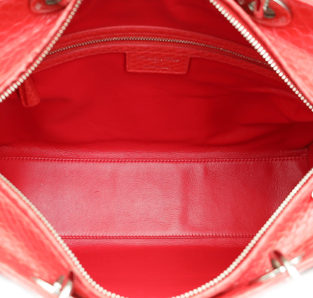 Christian Dior Red Snakeskin Lady Dior Large Bag