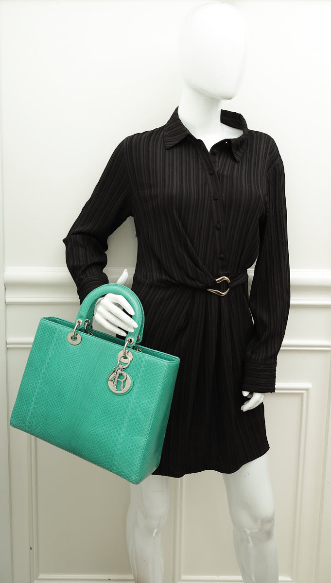 Christian Dior Green Snakeskin Lady Dior Large Bag