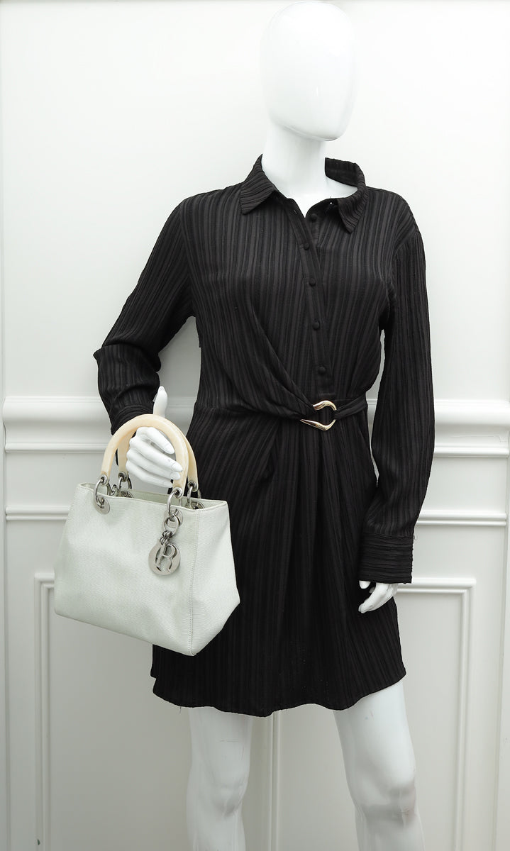 Christian Dior Light Green Lady Dior Fabric Medium Bag