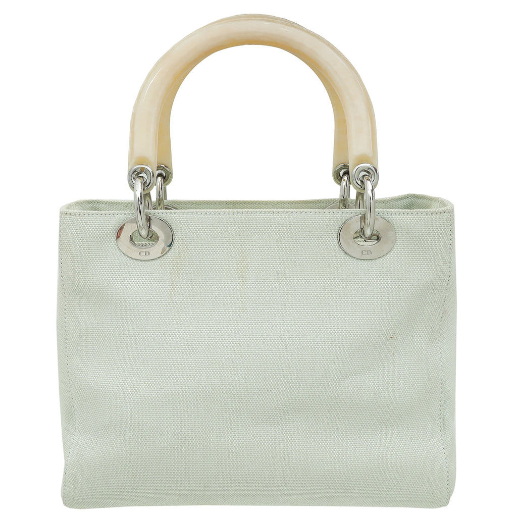 Christian Dior Light Green Lady Dior Fabric Medium Bag