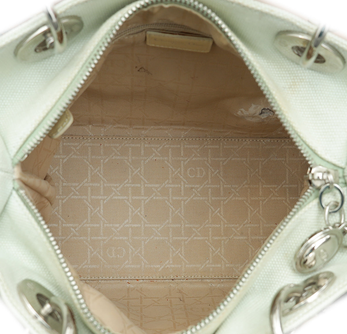 Christian Dior Light Green Lady Dior Fabric Medium Bag