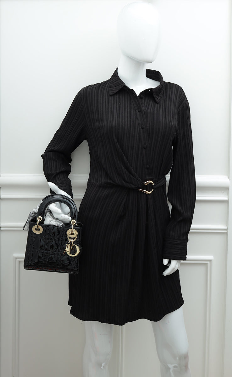 Christian Dior Black Lady Dior Mini Chain Bag W/ Twilly
