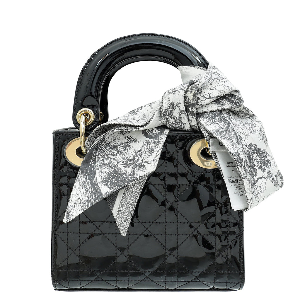 Christian Dior Black Lady Dior Mini Chain Bag W/ Twilly