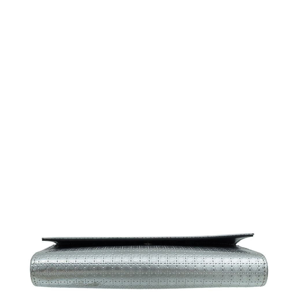 Christian Dior Silver Metallic Micro-Cannage Lady Dior Croisiere Chain Wallet