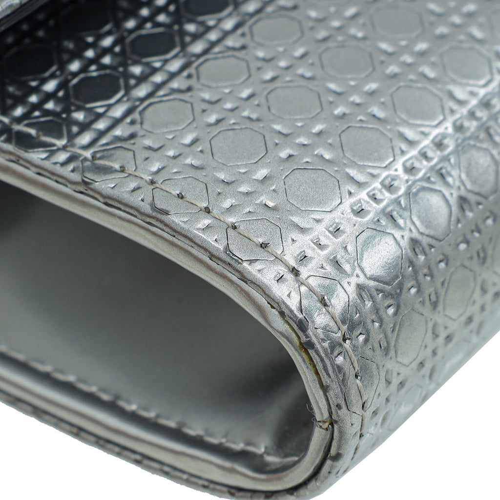 Christian Dior Silver Metallic Micro-Cannage Lady Dior Croisiere Chain Wallet