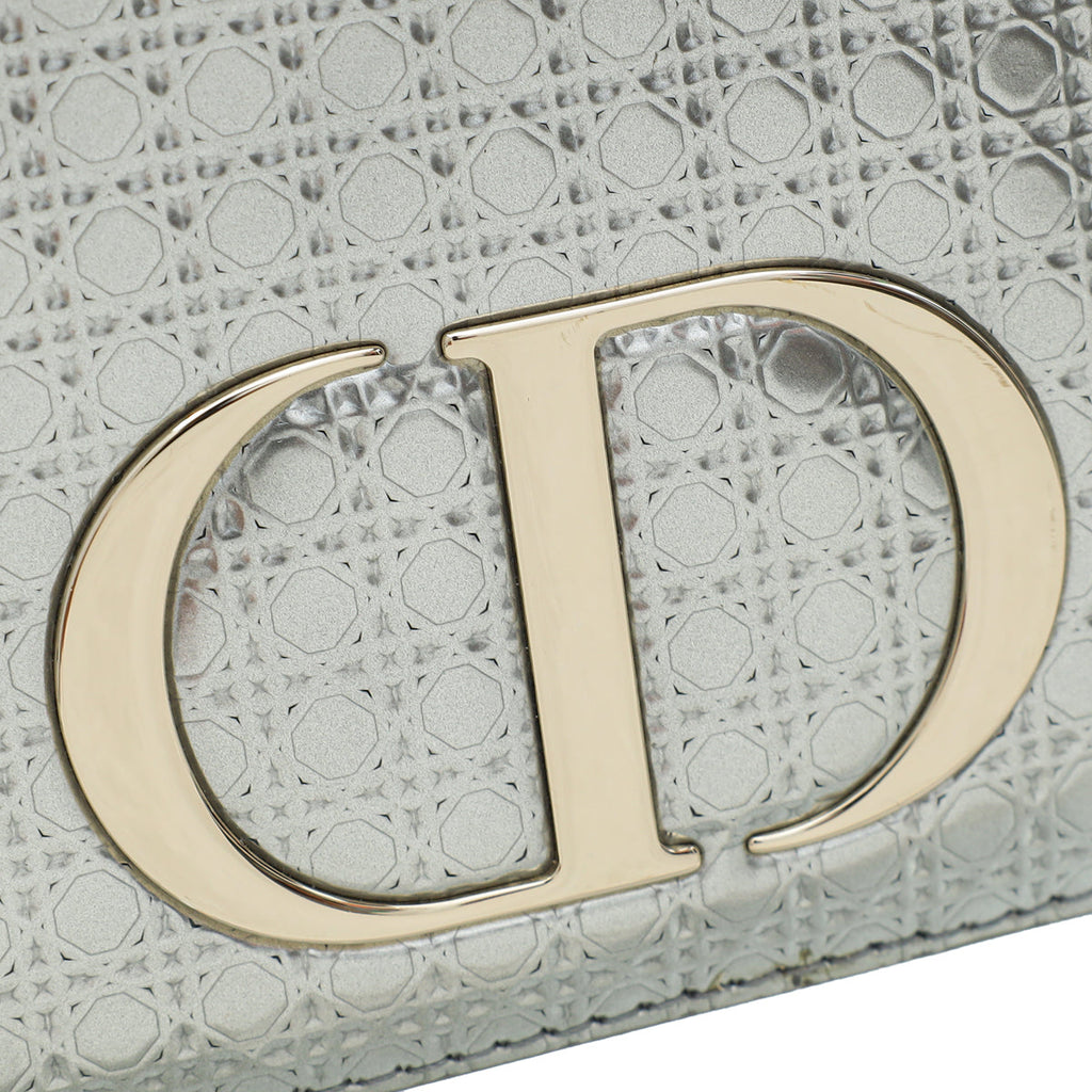 Christian Dior Silver 30 Montaigne Micro Cannage 2 In 1 Pouch
