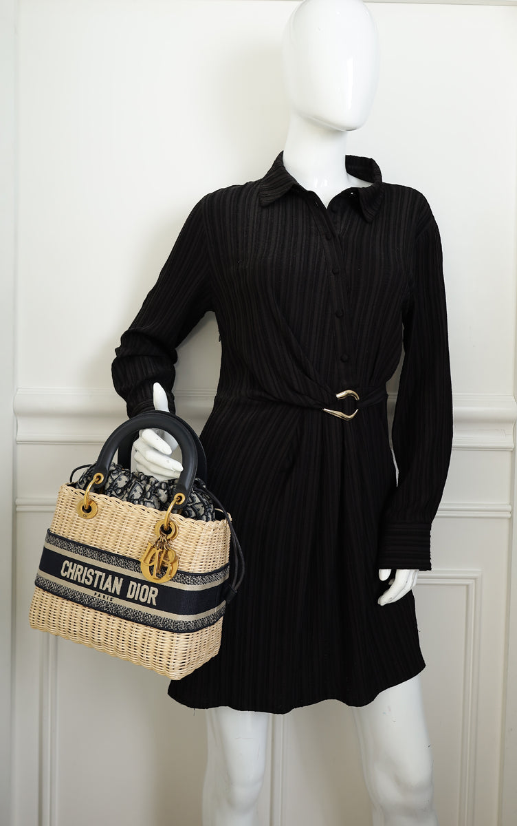 Christian Dior Bicolor Wicker Lady Dior Medium Bag