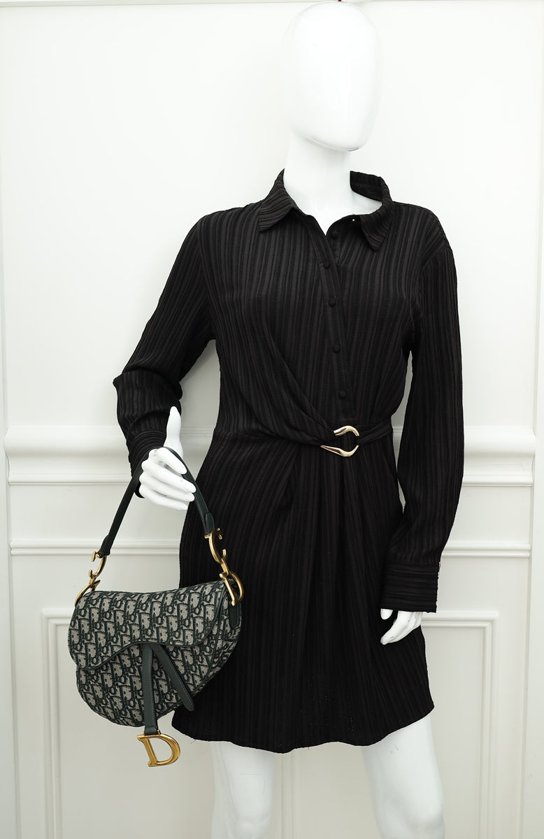 Christian Dior Green Oblique Saddle Medium Bag