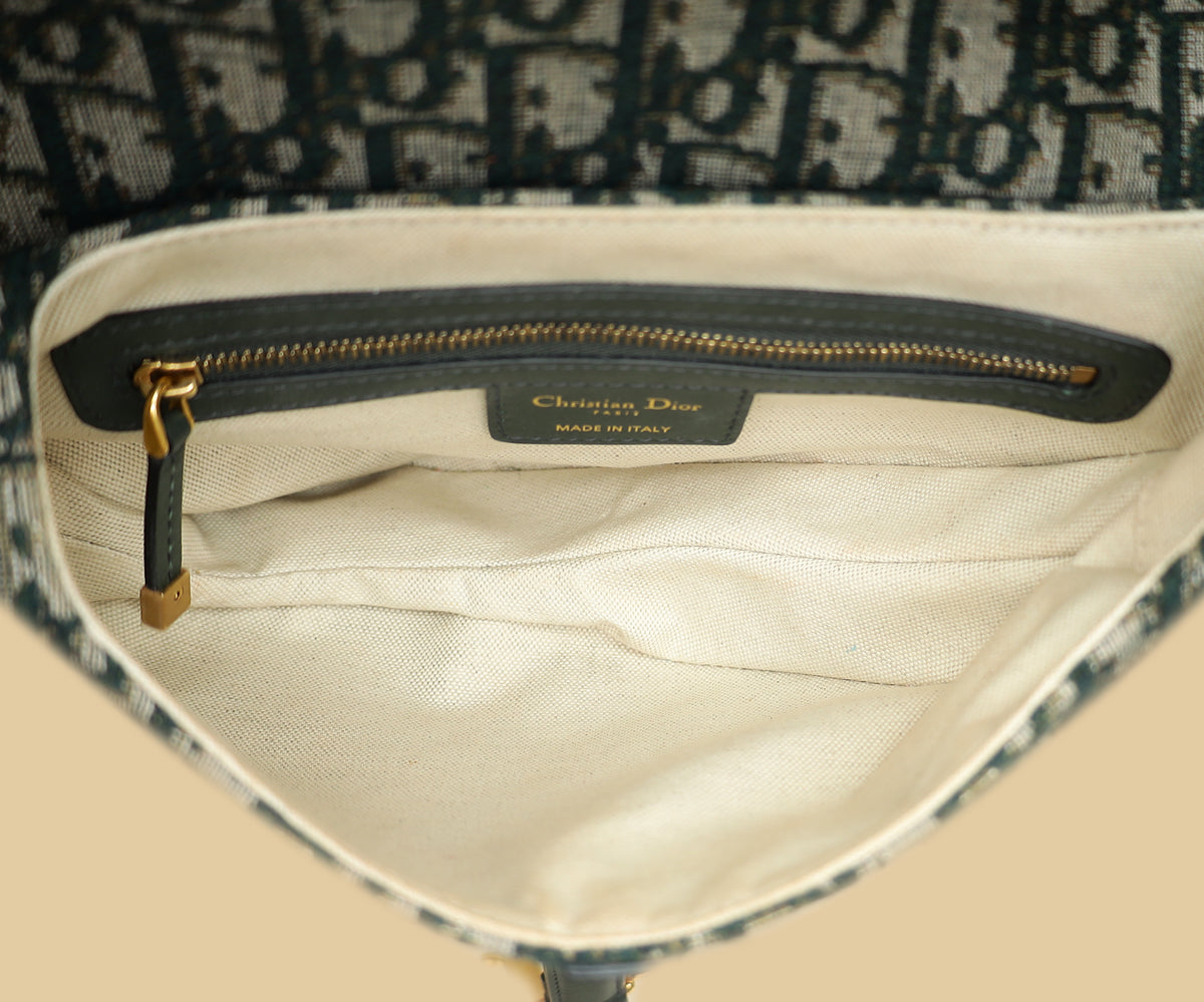 Christian Dior Green Oblique Saddle Medium Bag