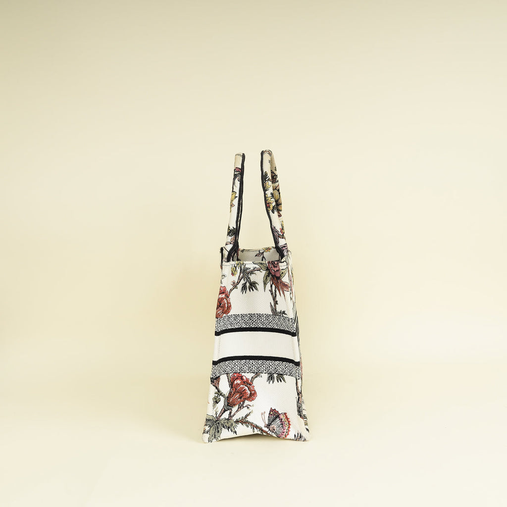 Christian Dior White Multicolor Jardin Botanique Embroidery Book Tote Medium Bag
