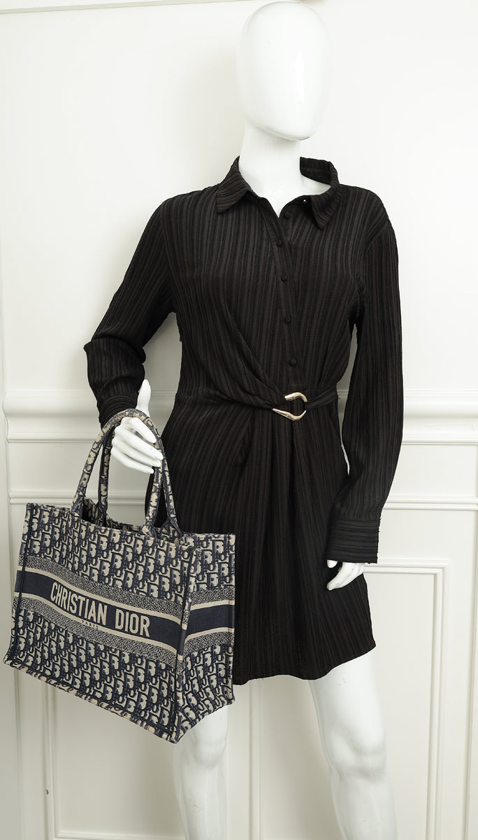 Christian Dior Navy Blue Oblique Book Tote Medium Bag