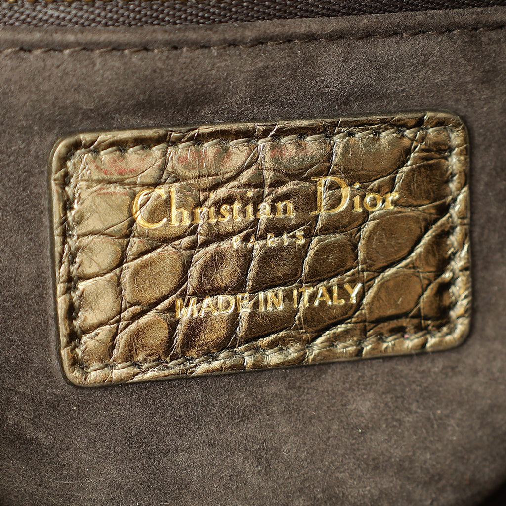 Christian Dior Metallic olive Lady Dior Alligator Mini Chain Bag
