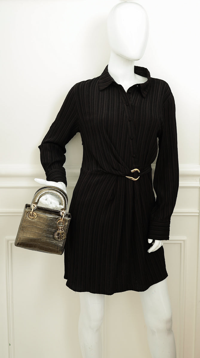 Christian Dior Metallic olive Lady Dior Alligator Mini Chain Bag