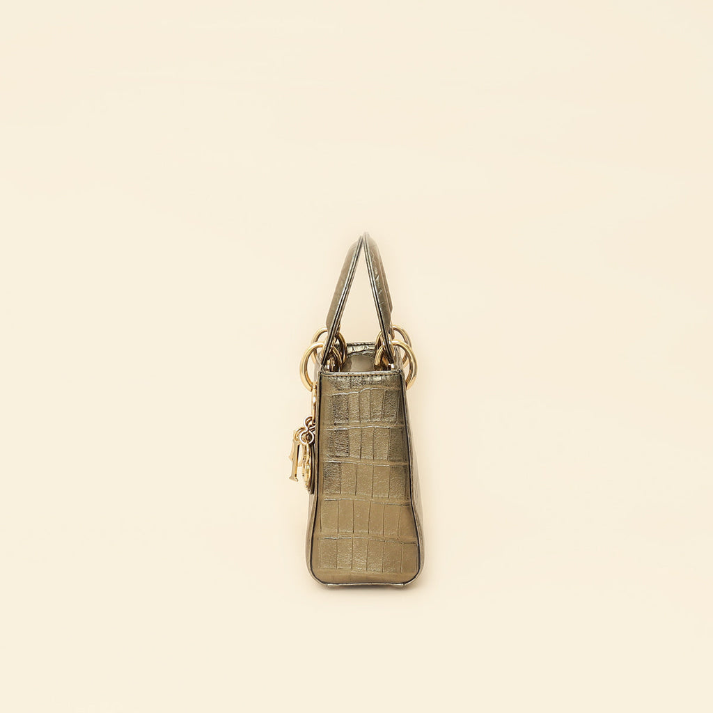 Christian Dior Metallic olive Lady Dior Alligator Mini Chain Bag