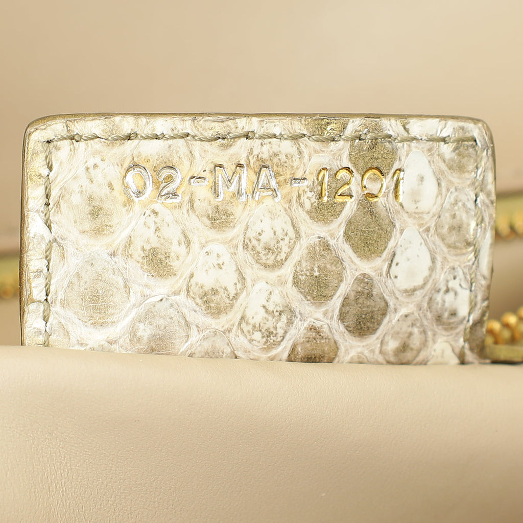 Christian Dior Metallic Golden Beige Python Caro Flap Medium Shoulder Bag