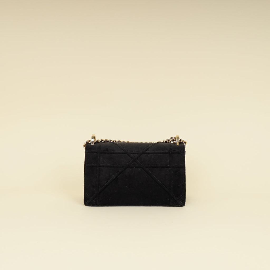 Christian Dior Black Diorama Velvet Small Crystal Lock Shoulder Bag