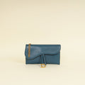 Christian Dior Teal Blue Saddle Long Wallet on Chain