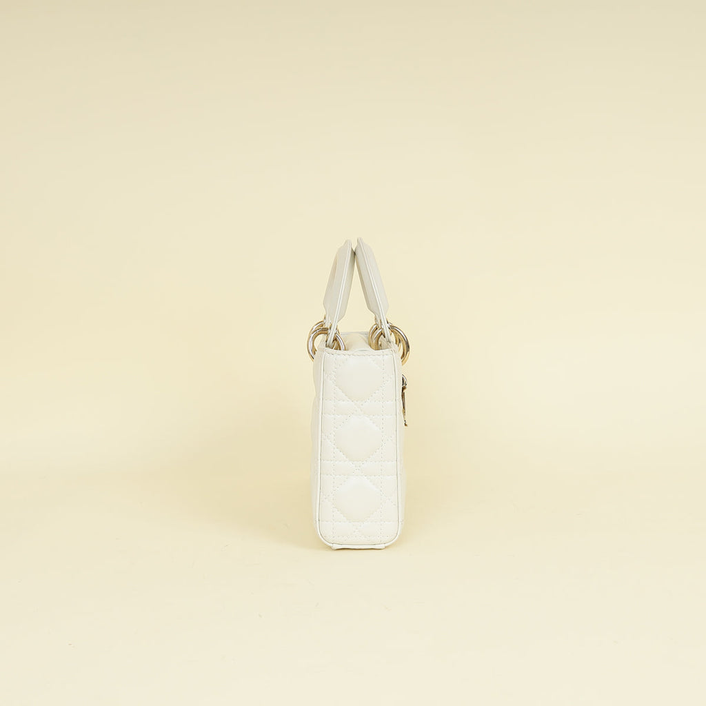 Christian Dior Latte White Lady D-joy Cannage Medium Bag