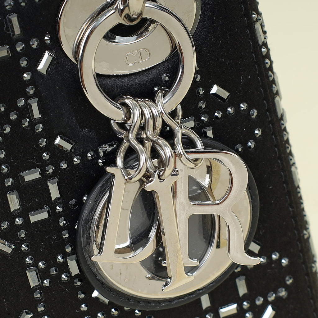 Christian Dior Black Satin Strass Cannage Mini Lady Dior Bag
