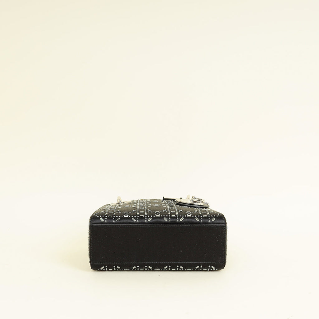 Christian Dior Black Satin Strass Cannage Mini Lady Dior Bag