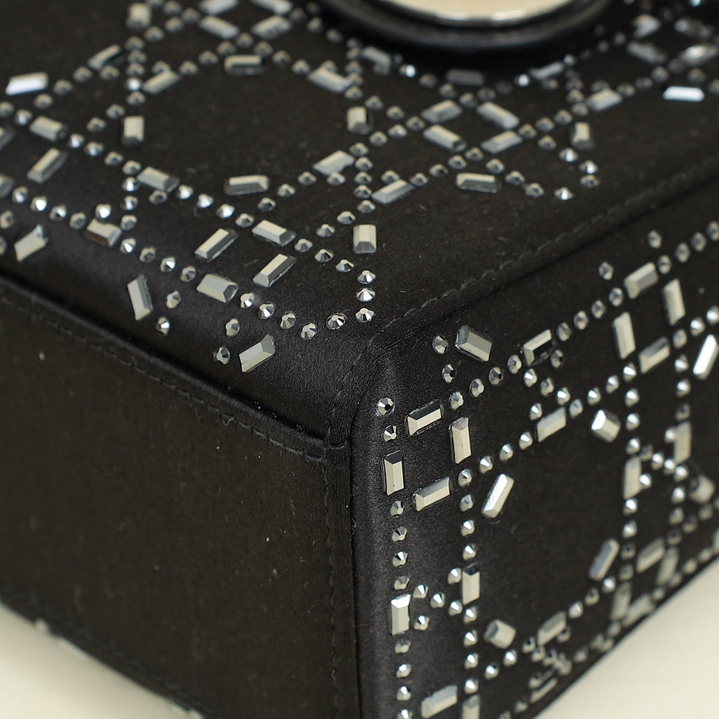Christian Dior Black Satin Strass Cannage Mini Lady Dior Bag