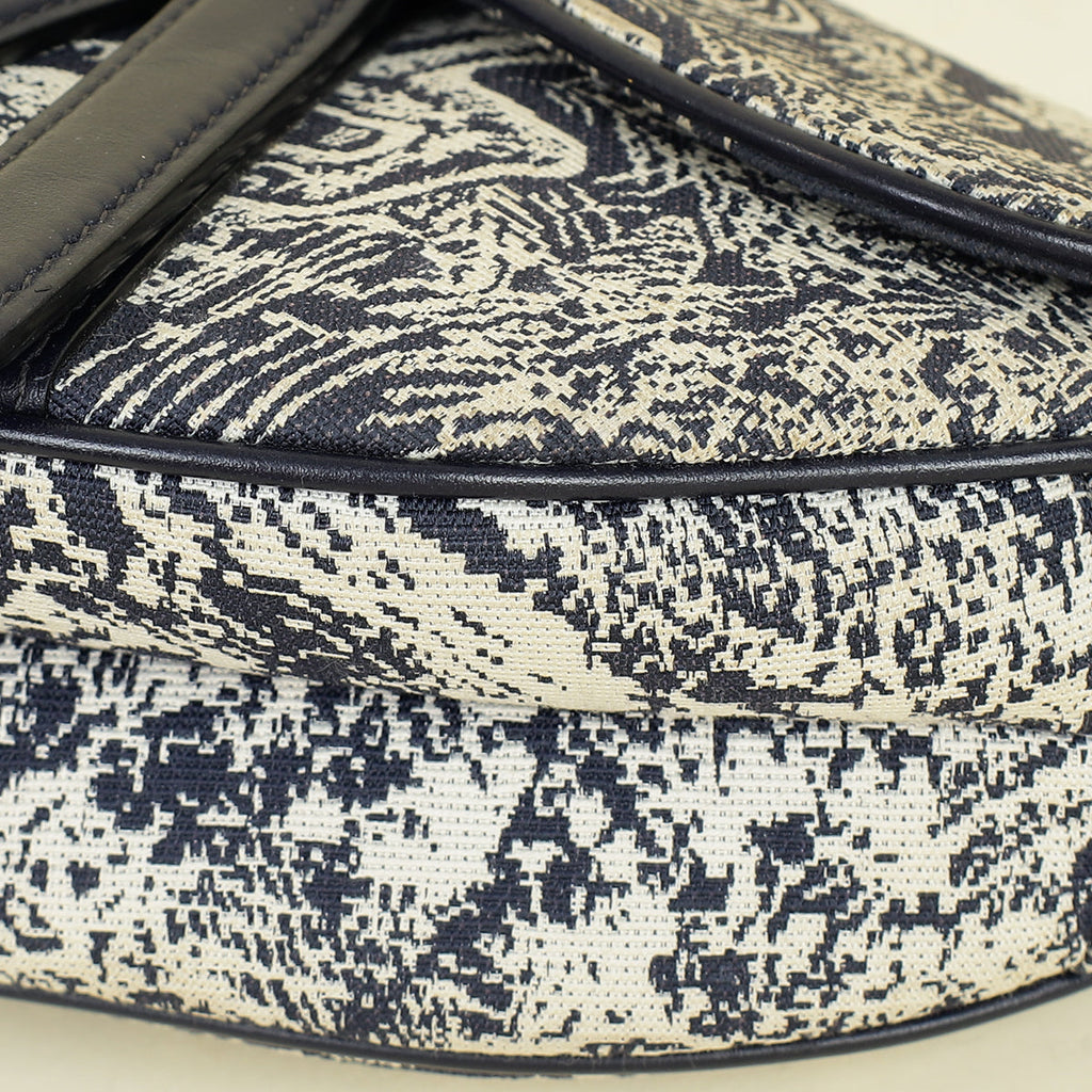 Christian Dior Navy Blue Toile de Jouy Saddle Medium Bag