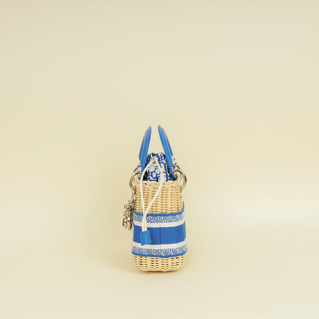 Christian Dior Florescent Blue Lady Dior Wicker Mini Bag