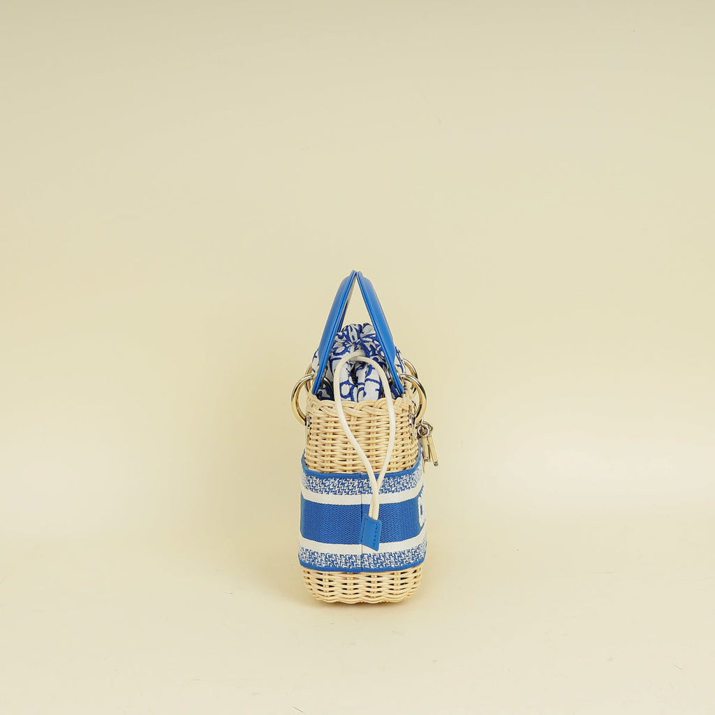 Christian Dior Florescent Blue Lady Dior Wicker Mini Bag