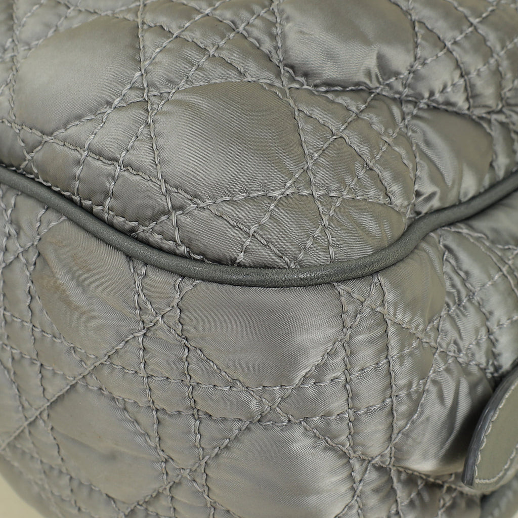 Christian Dior Grey Cannage Quilted Lady Boston Bag