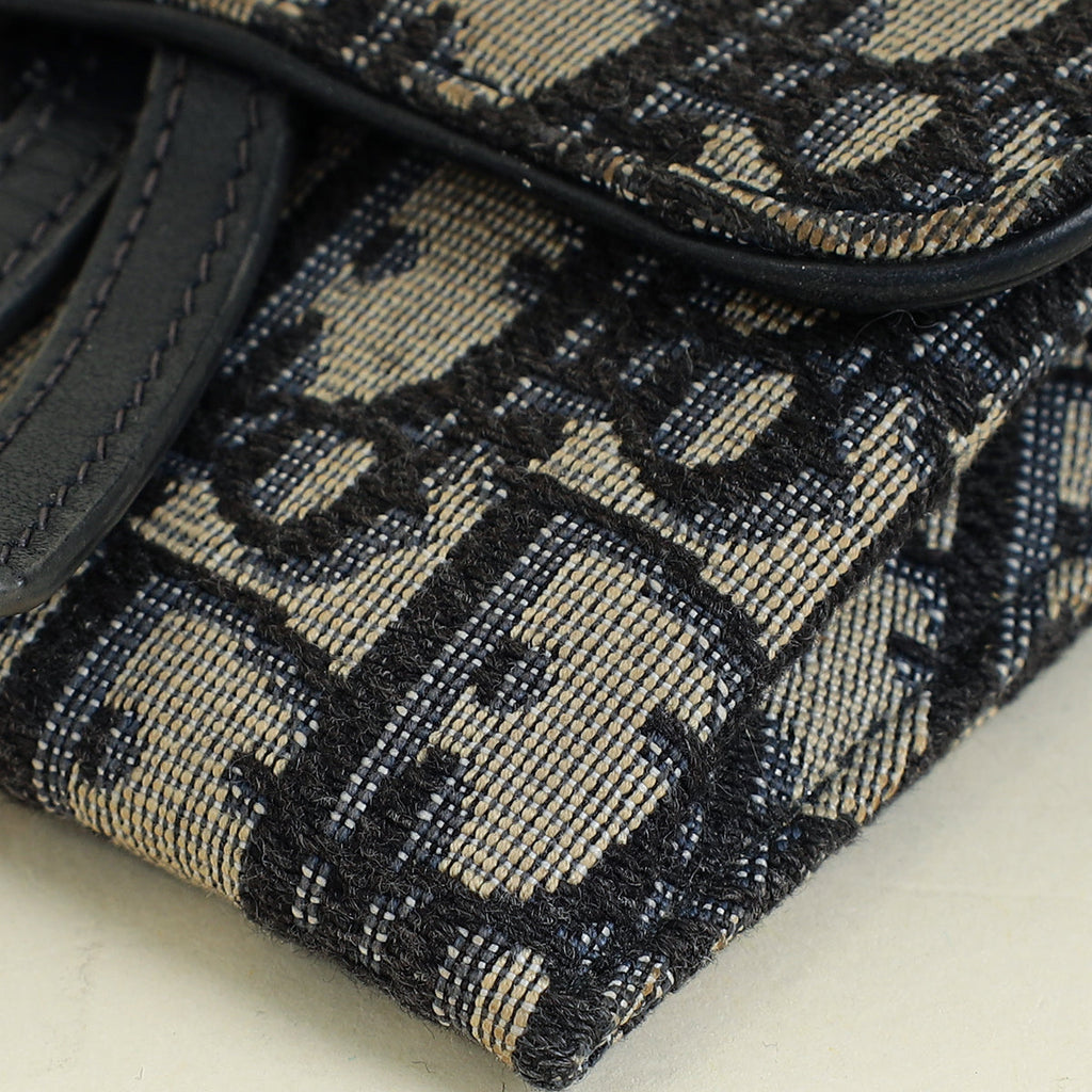 Christian Dior Navy Blue Oblique Nano Saddle Pouch With Chain