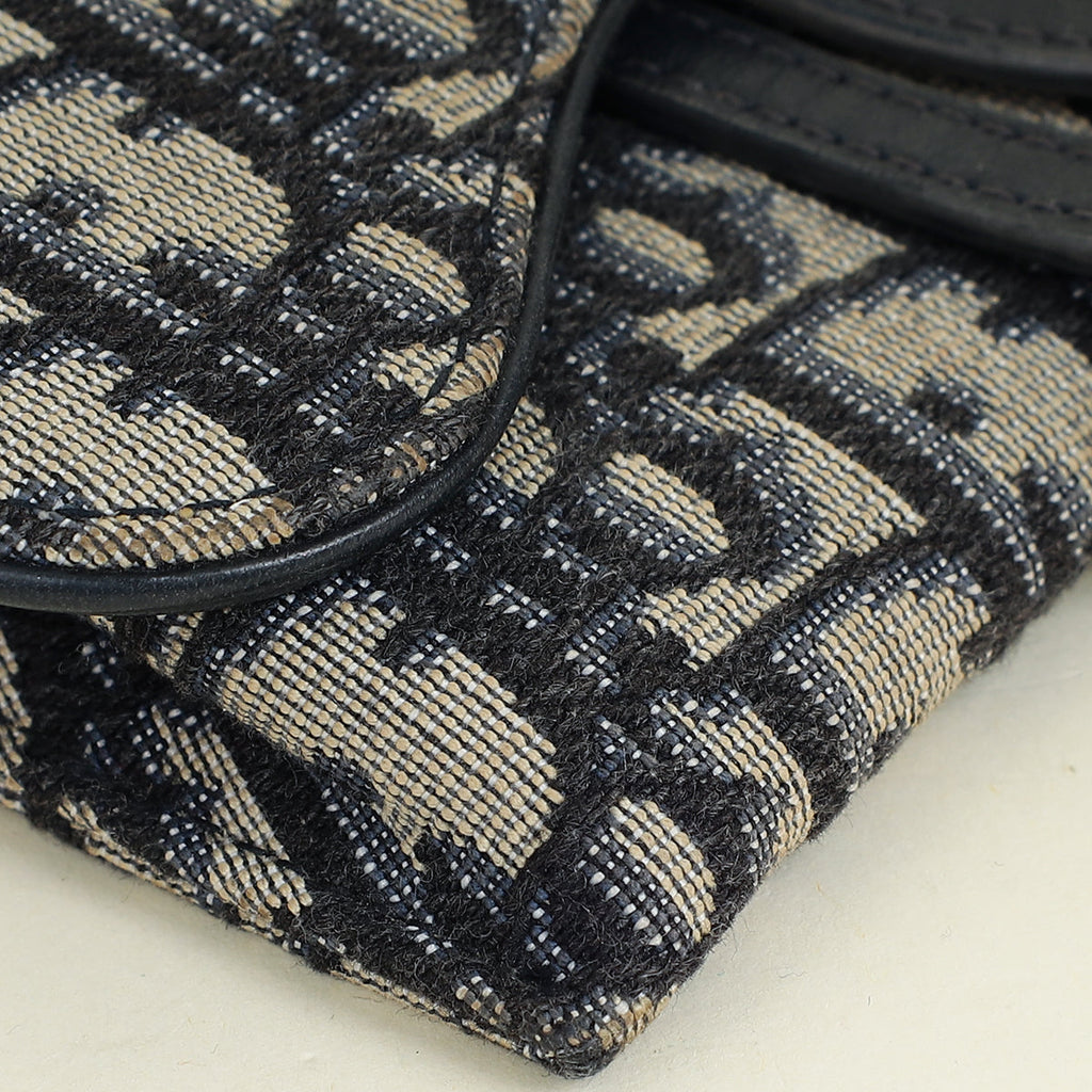 Christian Dior Navy Blue Oblique Nano Saddle Pouch With Chain