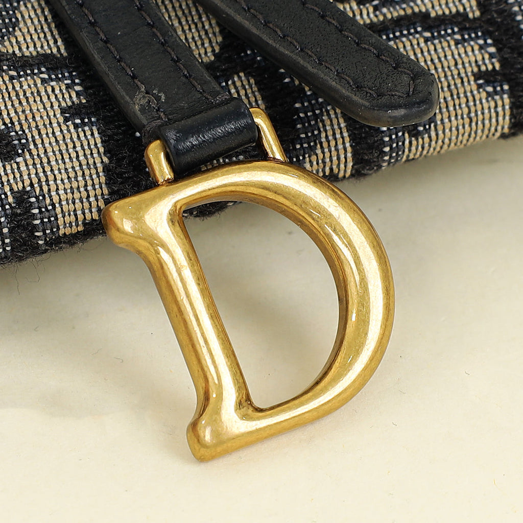 Christian Dior Navy Blue Oblique Nano Saddle Pouch With Chain