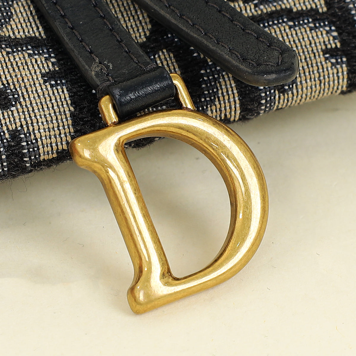 Christian Dior Navy Blue Oblique Nano Saddle Pouch With Chain