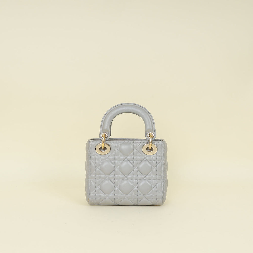 Christian Dior Grey Lady Dior Mini Chain Bag