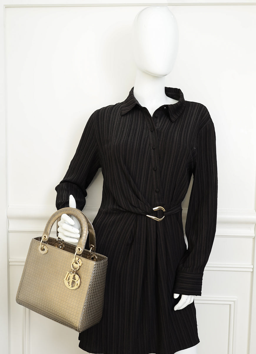 Christian Dior Champaign Microcannage Lady Dior Medium Bag