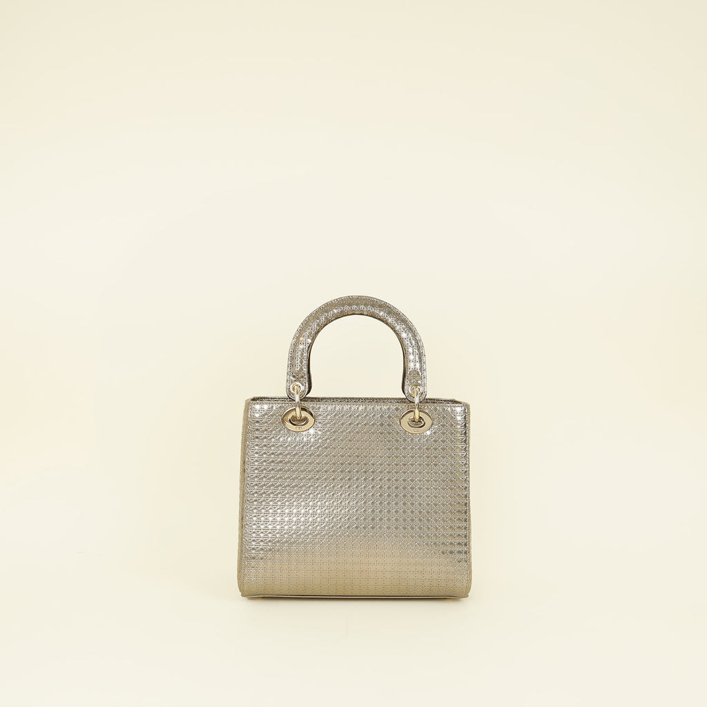 Christian Dior Champaign Microcannage Lady Dior Medium Bag