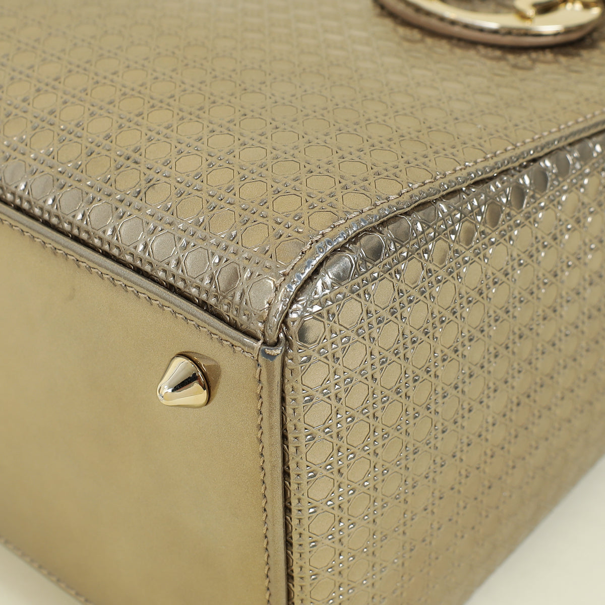 Christian Dior Champaign Microcannage Lady Dior Medium Bag