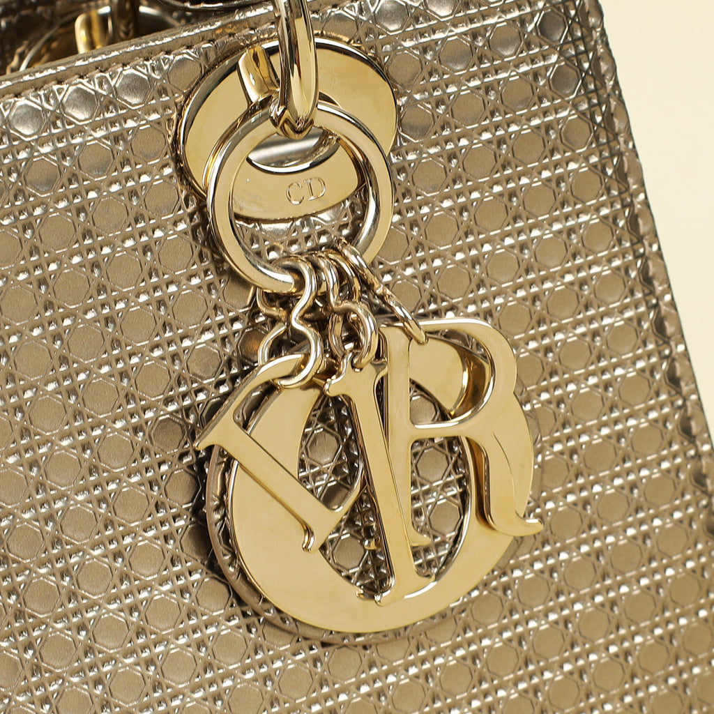 Christian Dior Champaign Microcannage Lady Dior Medium Bag